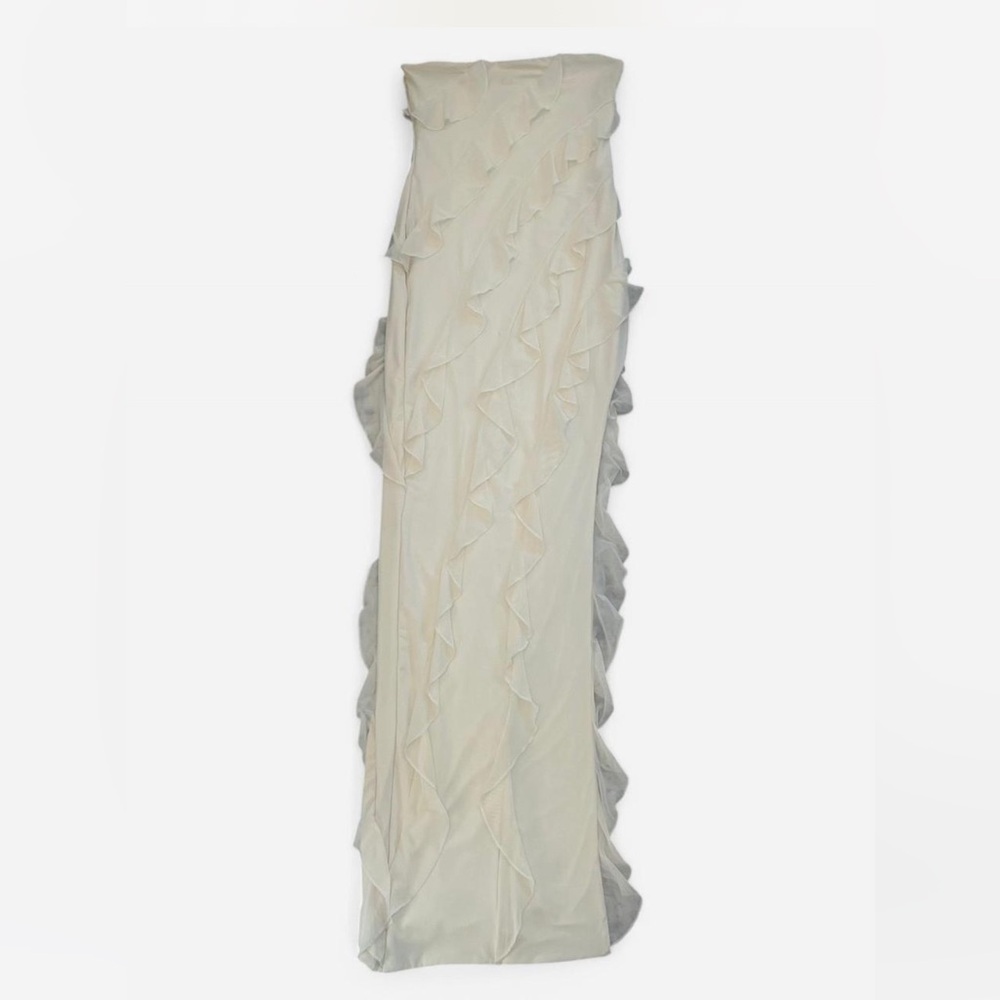Oh Polly Cream maxi floor length strapless dress